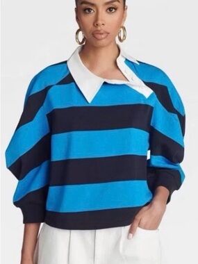 KBB by KAHLANA Striped crewneck Button Collar shirt